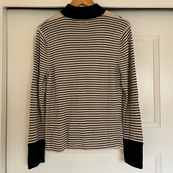 UNE HEURES L/S STRIPED MOCK NECK 'NOIR ET PERLE' - Picture 3 of 3